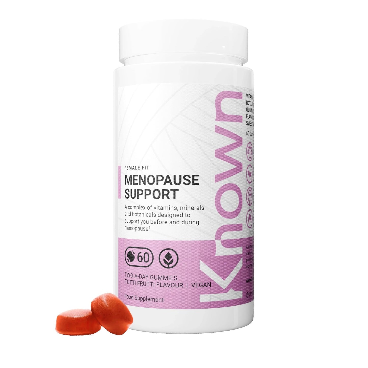 Known Menopause Support Gummies – Tutti Frutti Flavour – Vegan Multivitamin Gummy Supplement with Evening Primrose Oil, Sage, Red Clover & Vitamins – Perimenopause & Postmenopause – 1 Month Supply