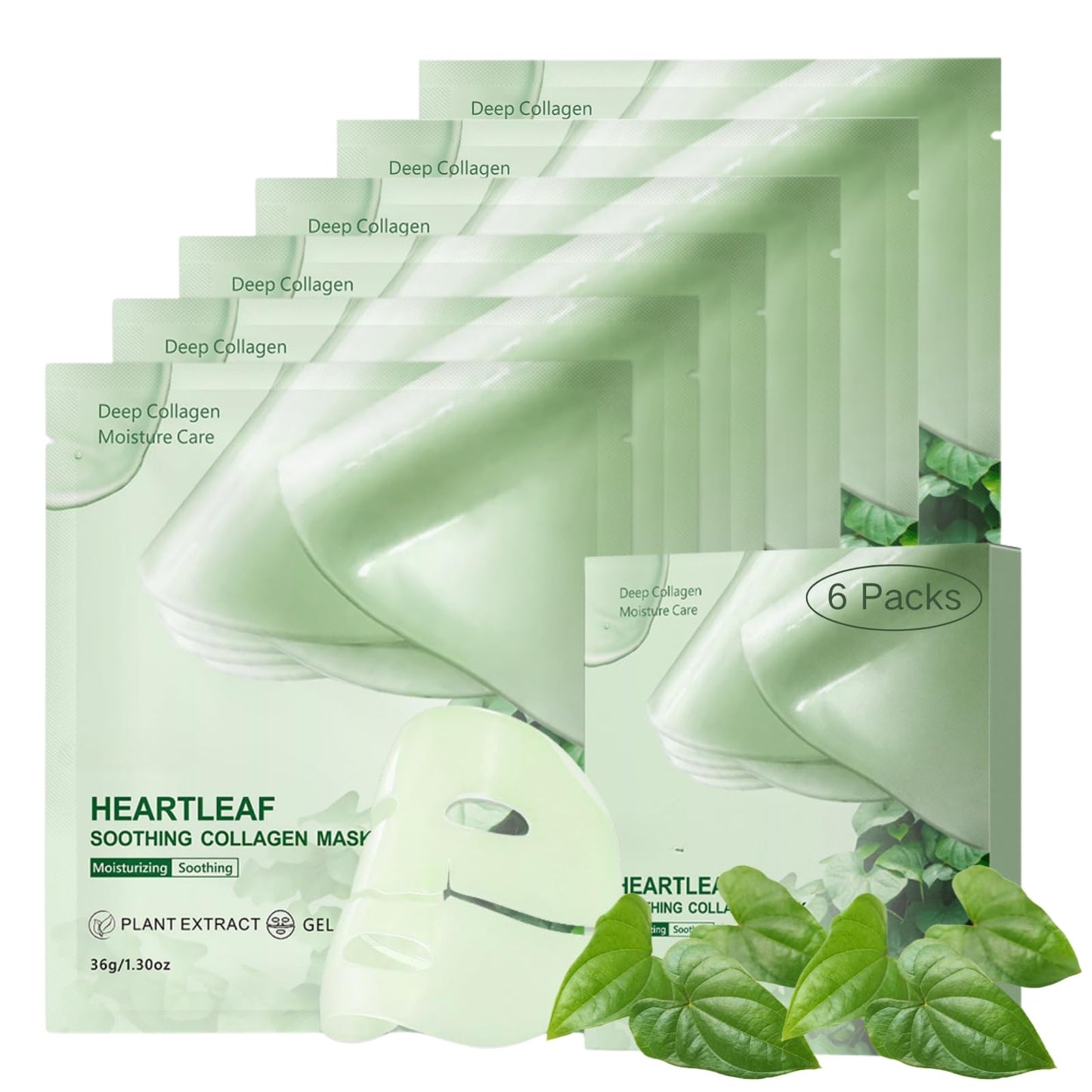 Shefave 6 Pack Heartleaf Collagen Face Mask, Soothing Overnight Face Mask for Glass Skin, Hydrating Sheet mask, Calming Hyaluronic Acid Mask for Redness&Anti Wrinkles, Korean Skin Care for Sensitive Skin