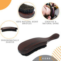 Kobe Professional Men's Dark Wood Club Brush - Men’s Boar Bristle Hair Brush/Beard Brush - Wooden Bristle Brush for Men & Women (Errol)