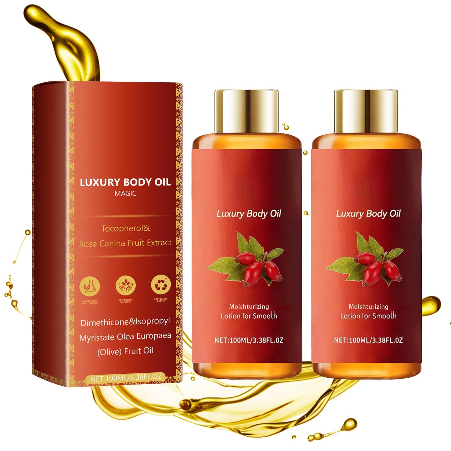 GZGRYTRC 2PCS Magic Body Oil, Firming Body Oil for Women, Body Glow Oil with Glow Essence, Hydrating and Nourishing for Sagging Skin, 100ml Each