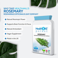 Health4All Rosemary 500mg 90 Capsules 3 Months Supply, Pure Natural Nootropic Supplement for Memory, Focus & Learning, High Strength Rosmarinus Officinalis Capsules (not Tablets nor Oil) | Made in UK
