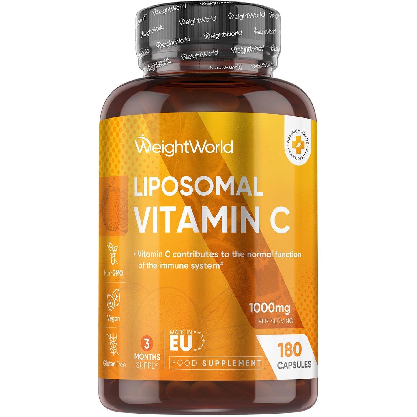 WeightWorld Liposomal Vitamin C Capsules 1000mg - 180 Vegan Capsules (3 Months Supply) - L-Ascorbic Acid with Rosehip & Sunflower Phospholipid - Non-GMO & Gluten-Free - Liposomal VIT C Supplement for Men & Women