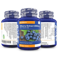 Bilberry Extract 2000mg with Added Vitamin B2, 120 Vegan Tablets. Supports Normal Vision. Vegetarian Society Approved. UK Supplier