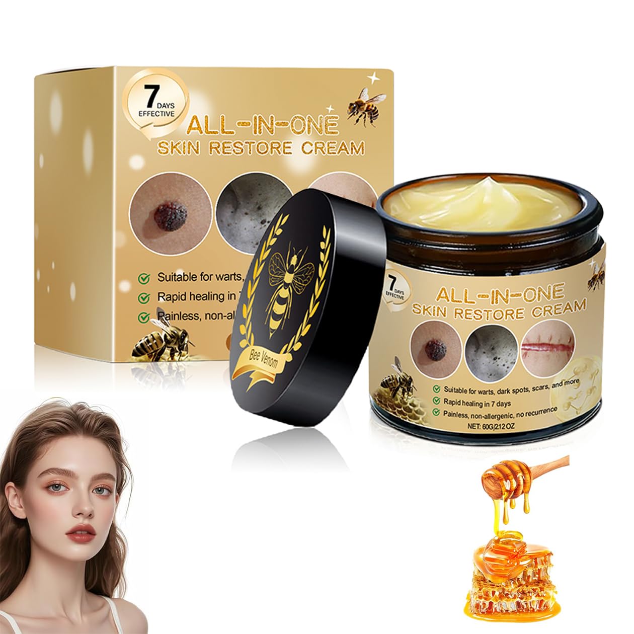 OXGPAL Bee Venom All-in-One Cream, Bee Venom Skin Treatment Cream, Bee Venom Comprehensive cream,Bee Venom Skin Repair Cream, Powerful All-Body Skin Cream for Face and Body, for All Skin Types (60G)