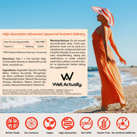 well actually WELL ACTUALLY Liposomal Vitamin C 1000mg Sachets – High Strength Liquid VIT C Supplement - Immune System, Skin, Collagen, Brain & Energy Support - Vegan, 30 Sachets | Orange Twist