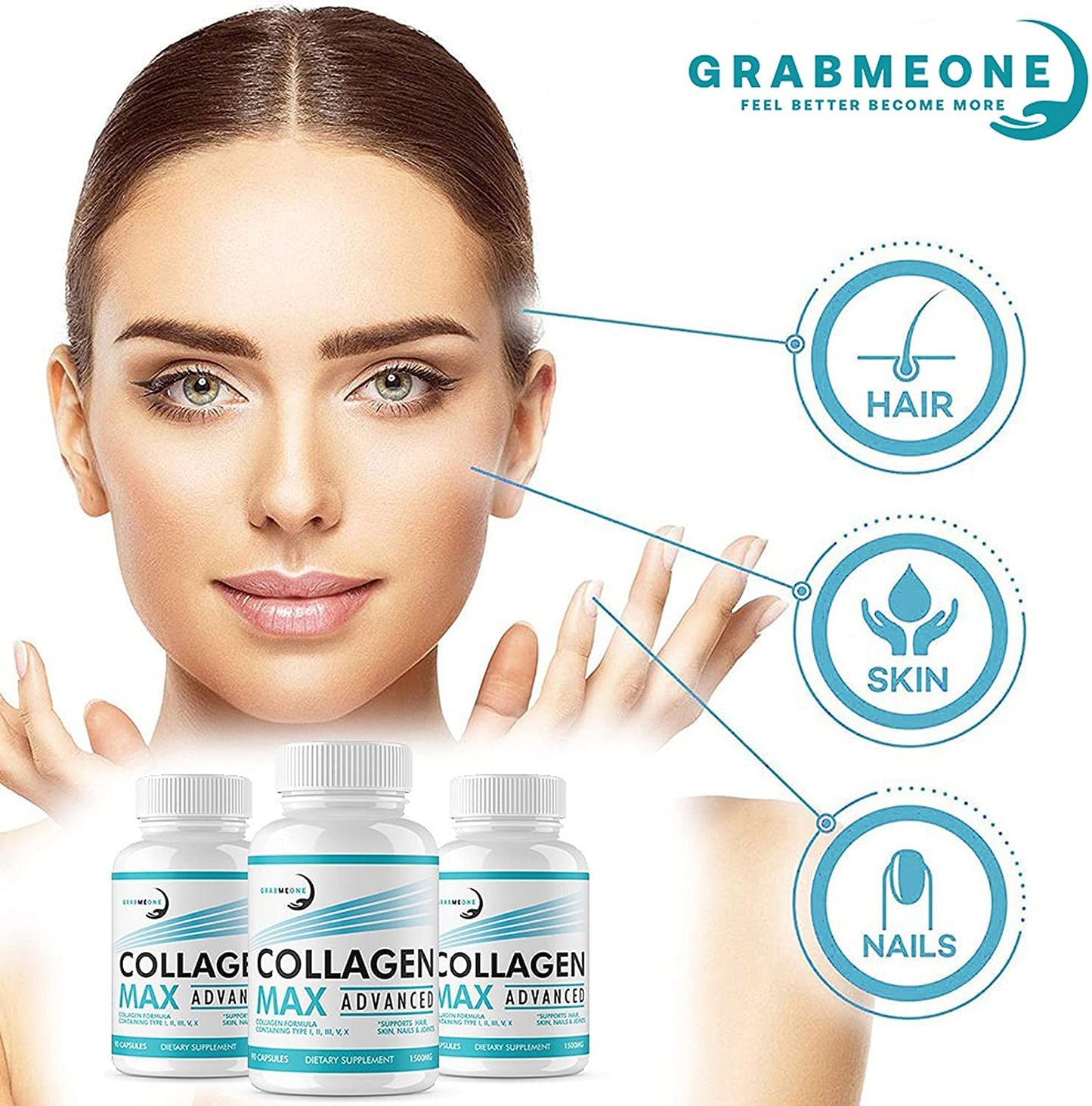 Premium Marine Collagen Supplements for Women, Ultra Potent Marine Collagen Capsules with Hyaluronic Acid and 1500mg Collagen Peptides per Serving to Support Joints, Hair, Skin, Nails & Bones