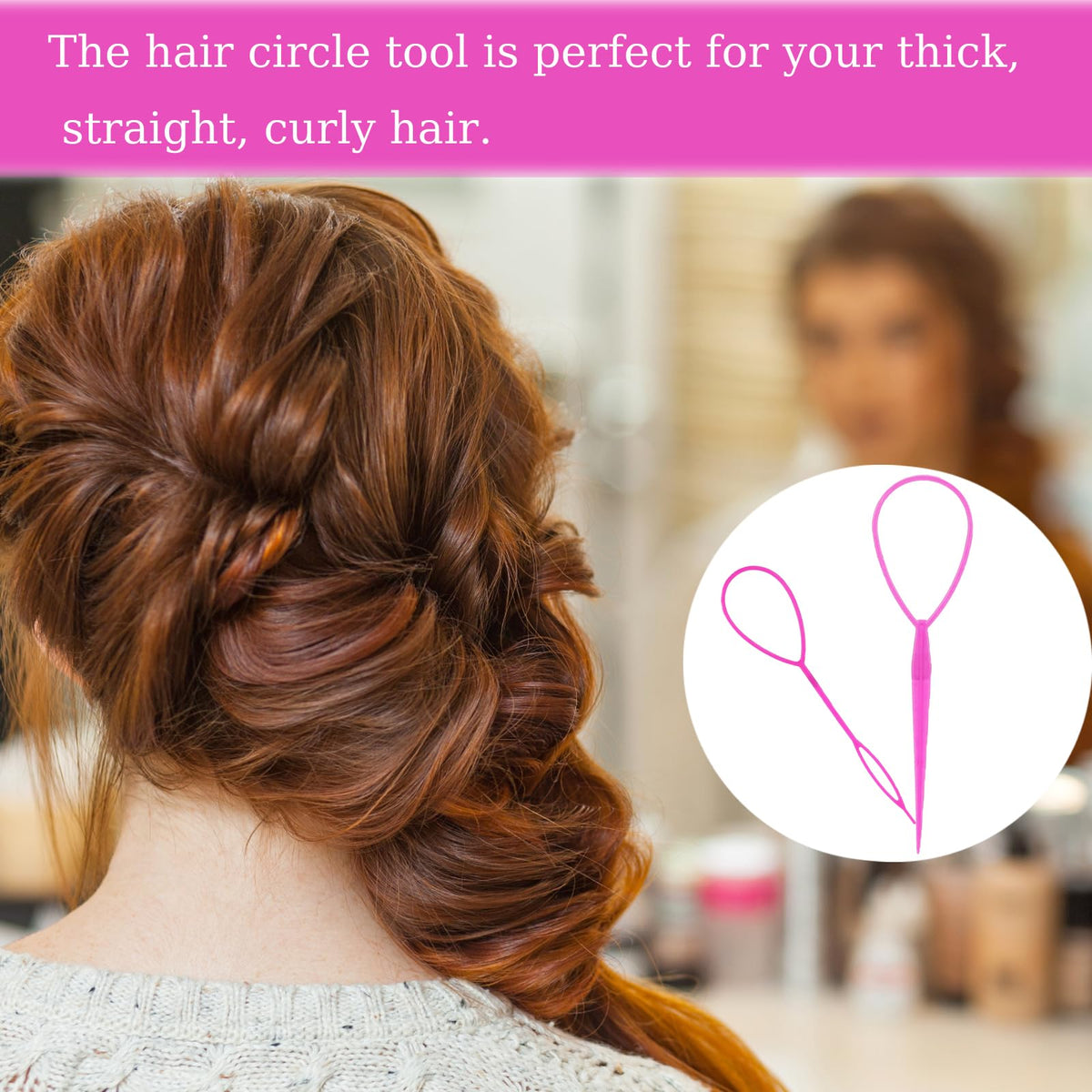 SIYUPU 2pcs Ponytail Pull Through Hair Hoop Tool, Braiding Tool topsy tail hair tool, Hair Pull Through Tool, Pony Tail Hair Tool, Hair Braiding Tools Hair Looping Tool Styling Maker For Women Girls(Pink)