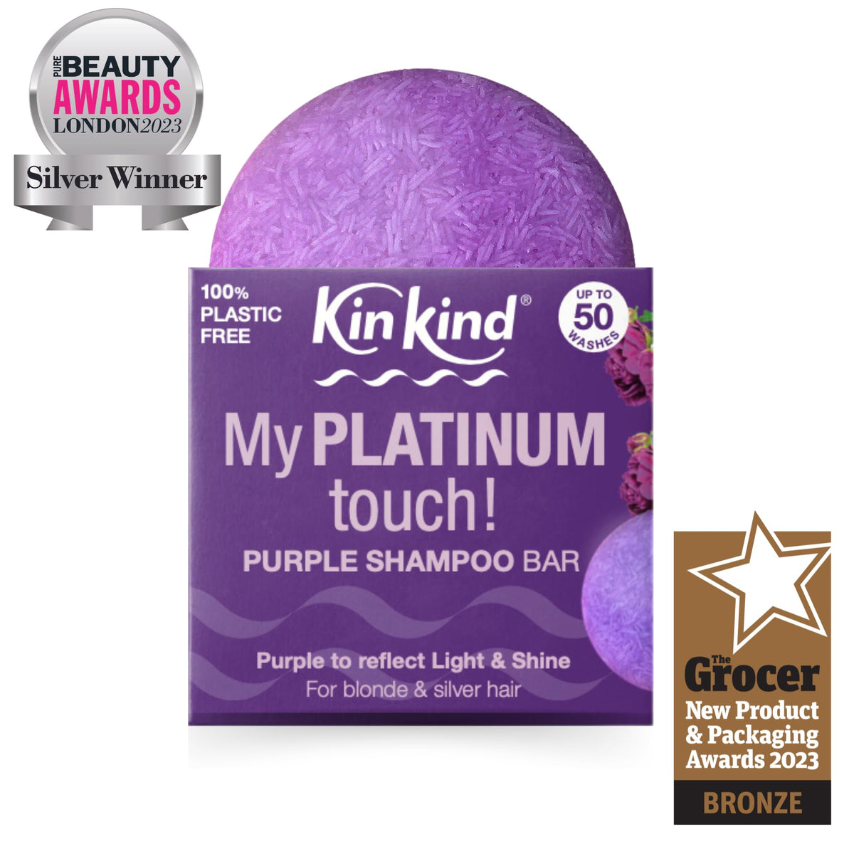 KinKind Purple Shampoo Bar - My PLATINUM Touch! Solid Shampoo Bar for Blonde, Silver & White Hair | Natural Shampoo Bar, Travel Shampoo Bars for Hair UK | Up to 50 Washes - Vegan