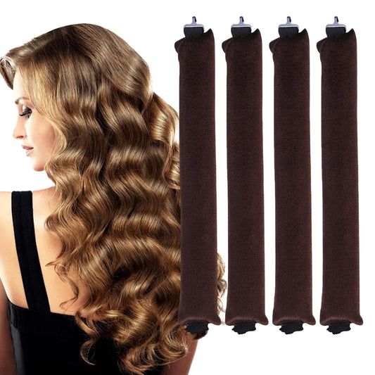 LINXINS 4Pcs Jumbo Flexi Rods for Hair, Soft Heatless Blowout Rods, Overnight Blowout Rods Heatless Curling Rod for Long Hair, Blow Out Rods for All Hairs Types(Brown)
