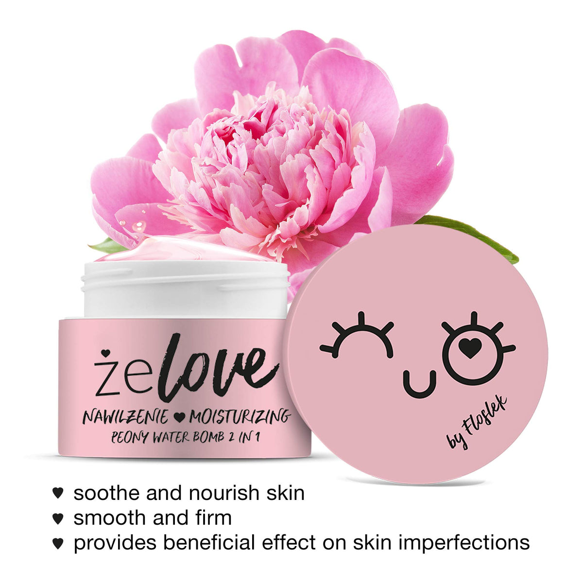 FLOSLEK Peony Water Aqua Bomb Face Cream | 50ml | Hydro Boost Soothing Gel | Contains White Water Lily | Liquid Moisturizer for Dry & Sensitive Skin | Cruelty-Free & Vegan