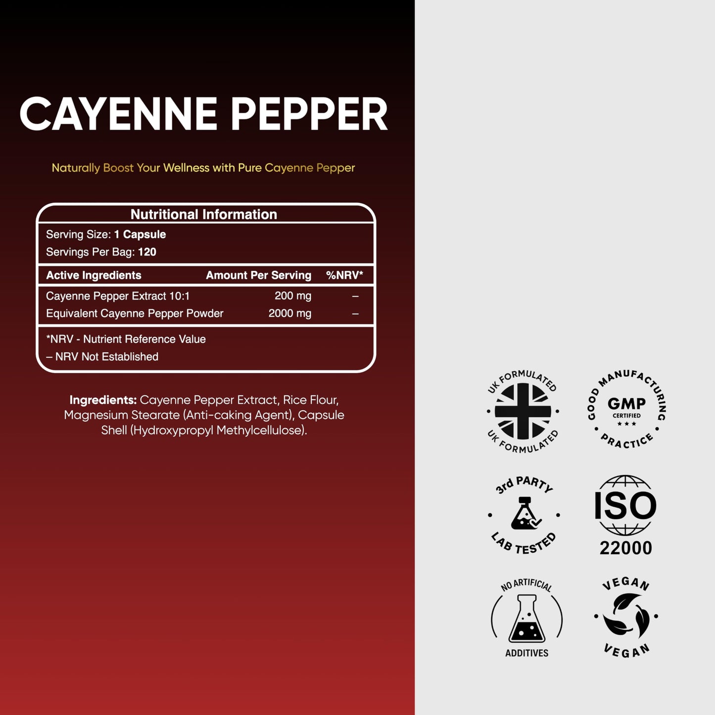 Mystic Nature Hybrid Health Cayenne Pepper 2,000mg - 4 Months Supply, 120 Capsules, High Strength Capsicum Extract, Cayenne Pepper Capsules, Vegan Non-GMO Formula