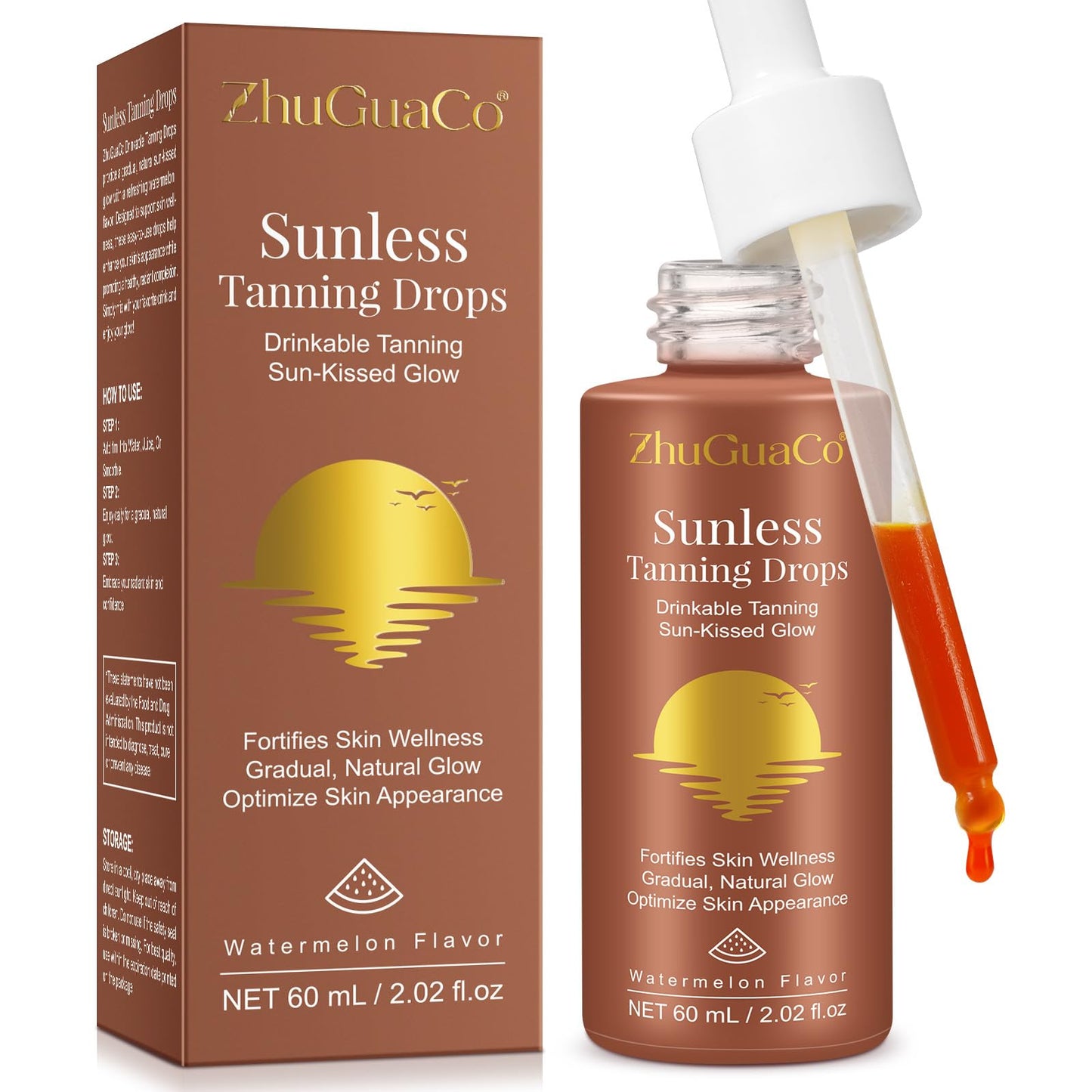 Tanning Drops Drink, Drinkable Tanning Drops, Enhancing Your Natural Skin Tone for a Genuine, Sun-Kissed Glow, Nourishing Self-tanning tan enhancer drops 60ml