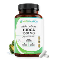 NUTRINATION Tudca Supplement 1600mg | 99.2% Pure 1400mg TUDCA, 100mg Artichoke Extract & 100mg NAC | 60 High Potency Capsules | Tauroursodeoxycholic Acid - Bile Salt for Liver Support & Digestion | Lab Tested