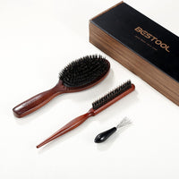 BESTOOL Hair Brush, 100% Pure Boar Bristle Hair Brush for Women Men Children, Natural Bristles for Thin and Fine Hair, Slick Back Hair Brush, Restore Shine and Texture