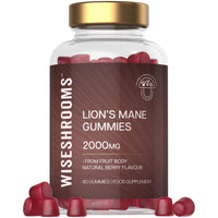 Lions Mane Gummies 60,000mg Per Bottle | High Strength Supplement from Fruit Body | Vegan Mushroom Extract | 1000mg x 60 Natural Berry Flavour Gummies | by Wiseshrooms
