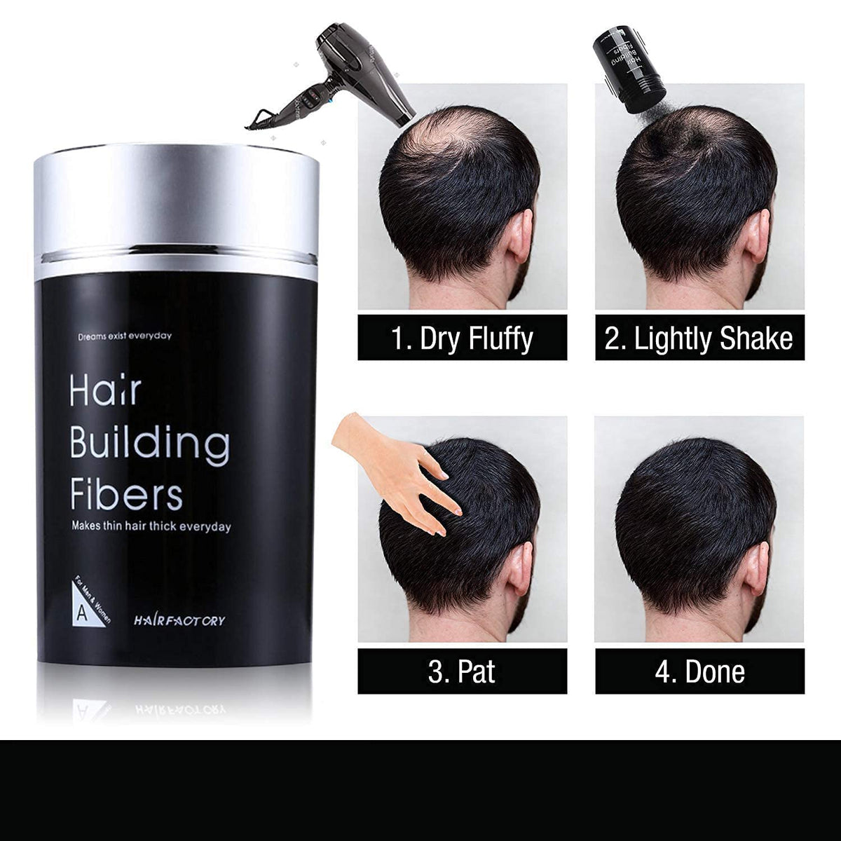 Dexe Hair Building Fibers - Thickening Fiber for Women and Men-Gentle Plant Formula-Hypoallergenic-Natural Look - Hair Loss Concealer Powder for Thicker Fuller Hair - .77oz (Dark brown)