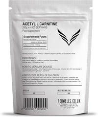 Acetyl L-Carnitine Powder (ALCAR) REDWELLS Premium Quality Vegan (250g)