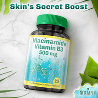Vitamin B3 500 mg 240 Capsules Niacinamide Dietary Health Food Supplement for Flush Free Skin by Next Gen U