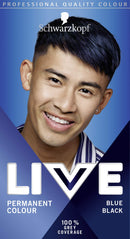 LIVE Schwarzkopf Live Men Permanent Hair Colour, Fade Resistant Hair Dye for Him, 090 Blue Black Shade