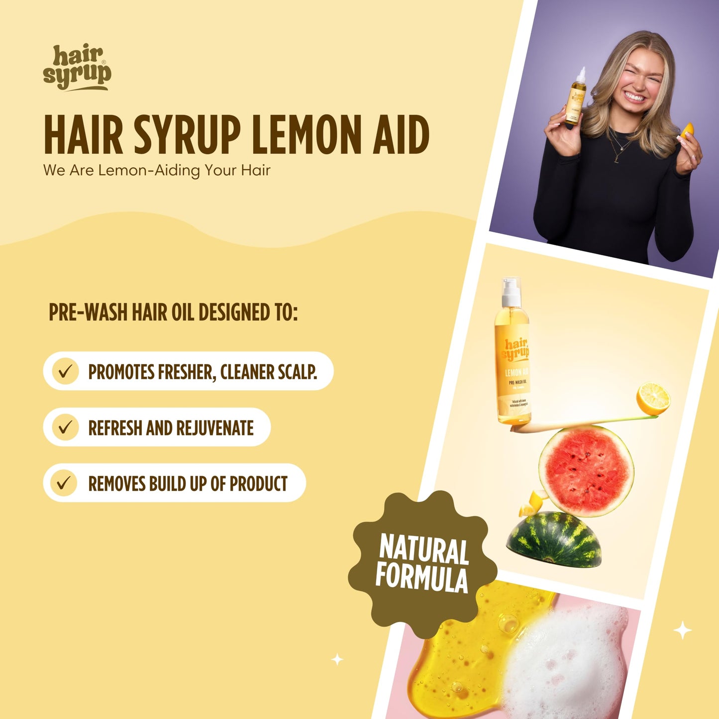 Hair Syrup | Lemon-Aid Pre-Wash Hair Oil | Refresh & Rejuvenate Your Scalp | Infused with Lemon, Watermelon & Lemongrass | Vegan | 100% Natural | 100ml