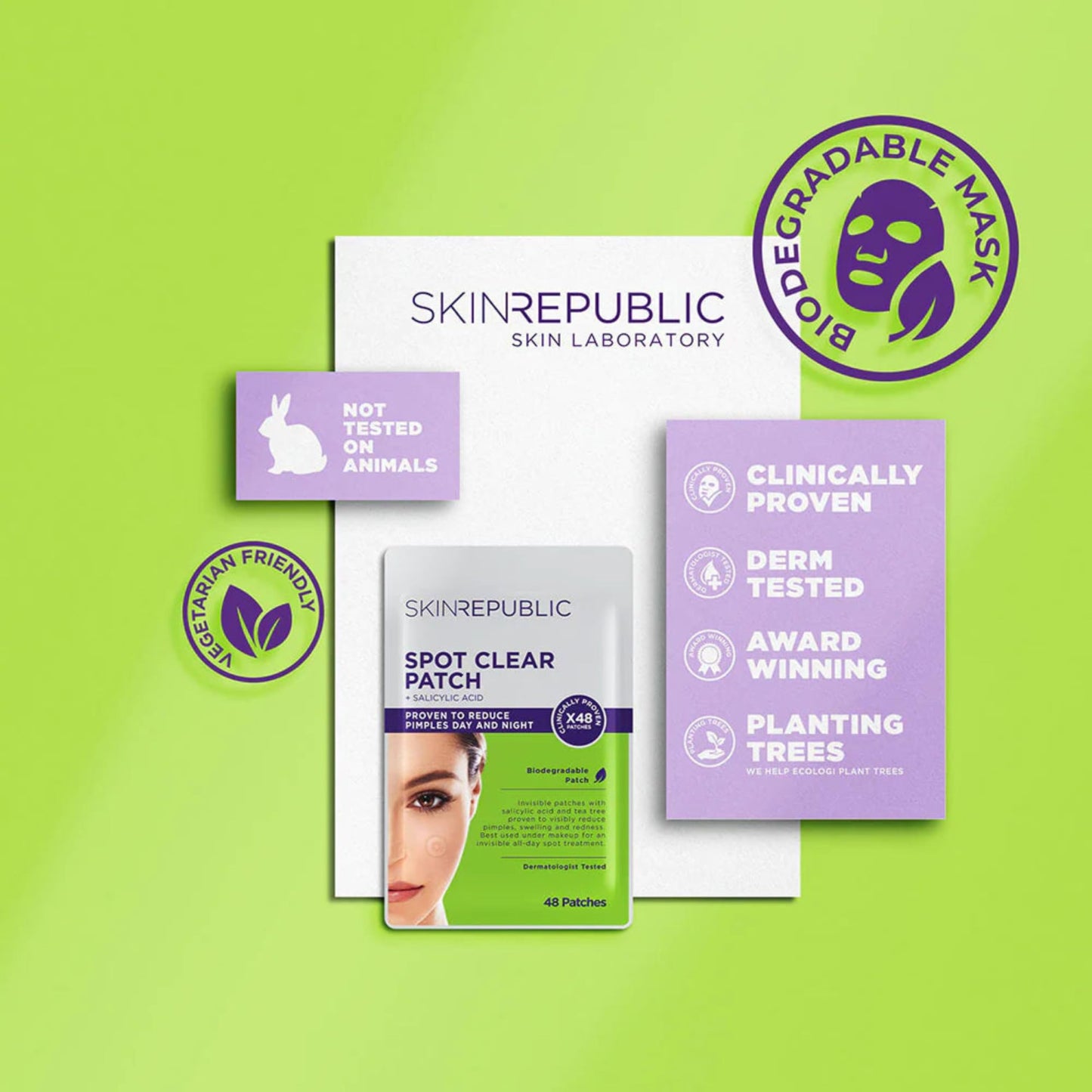 Skin Republic Face Spot Clear Patches (48 x Patches) | Acne Treatment with Salicylic Acid | Clears Spots, Blemishes And Pimples Overnight