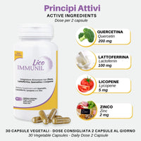 Licofarma Lico Immunil Immune System Support Supplement | Quercetin, Lactoferrin, Zinc, Lycopene | Natural Immune Support | Immune Booster | 30 Vegetables Caps
