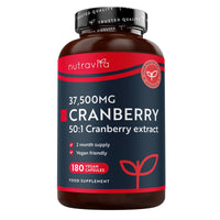 Nutravita Max Strength Cranberry 37,500mg - 180 Vegan Capsules – Daily Supplement for Women – 50:1 Pure Cranberry Extract Supplement – Made in The UK