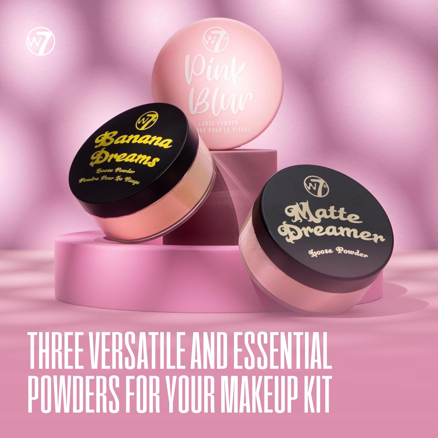W7 Loose Face Powder Trio 3-Piece Set - Banana, Nude and Pink