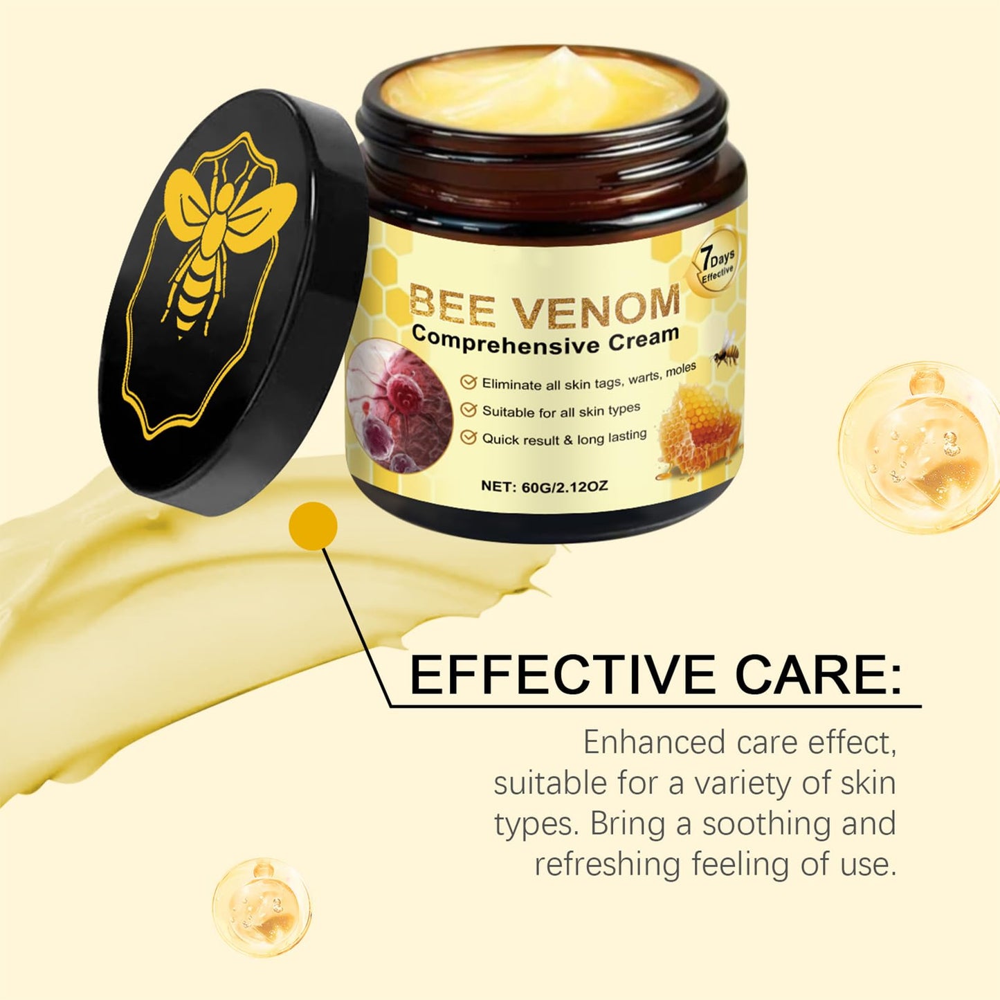 CrownLite Bee Venom Comprehensive Cream, Bee Venom Skin Restoration Cream, Moisturize and Lift 3 in 1, Professional Skin Care, Deeply Reduces Wrinkles, Suitable for All Skin Types