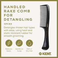 KENT Kent Brushes Handled Rake Comb SPC83 - Wide-Tooth Detangling Comb for Wet or Dry Hair, Strong Moulded Rubber with Easy-Grip Handle for Gentle, Tangle-Free Styling
