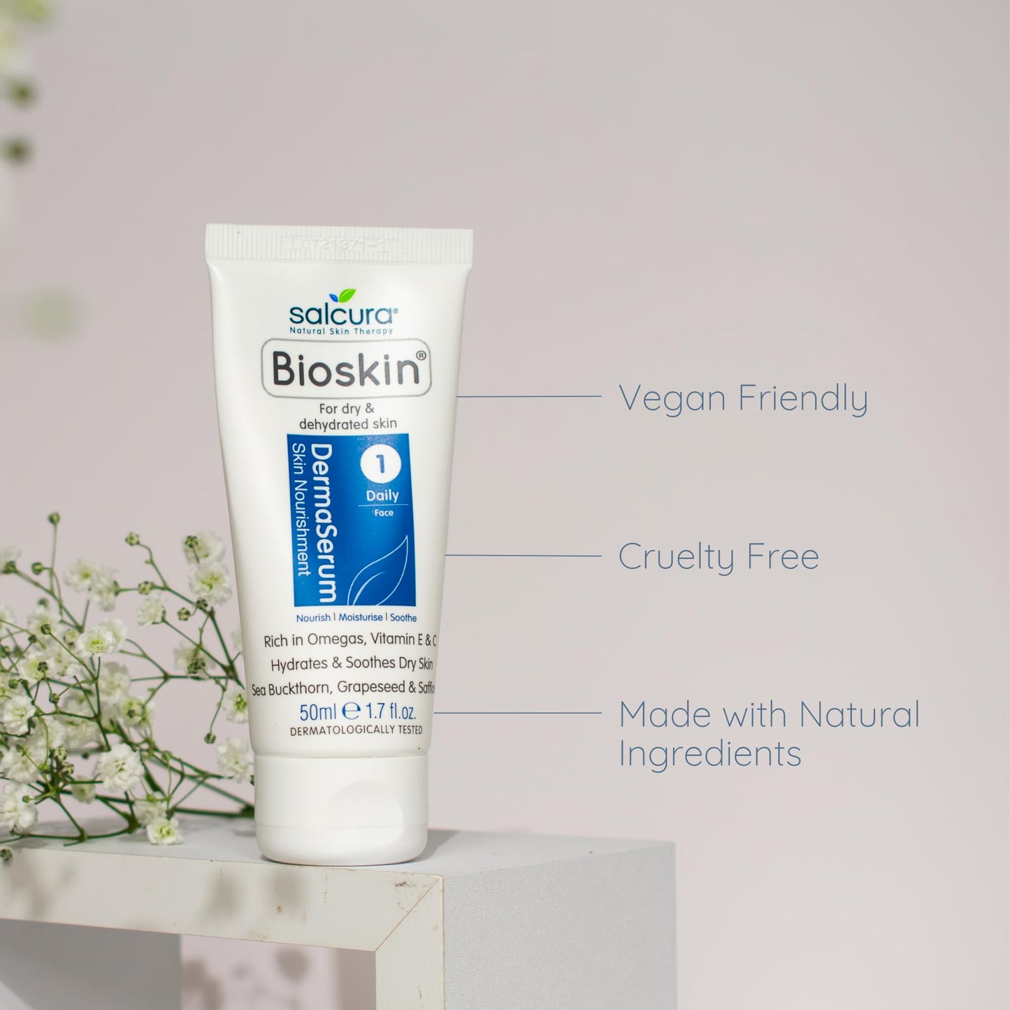 Salcura Natural Skin Therapy Bioskin Dermaserum, a Light Natural Face Serum for Those with Dry, Flaky & Sensitive Skin, 50ml