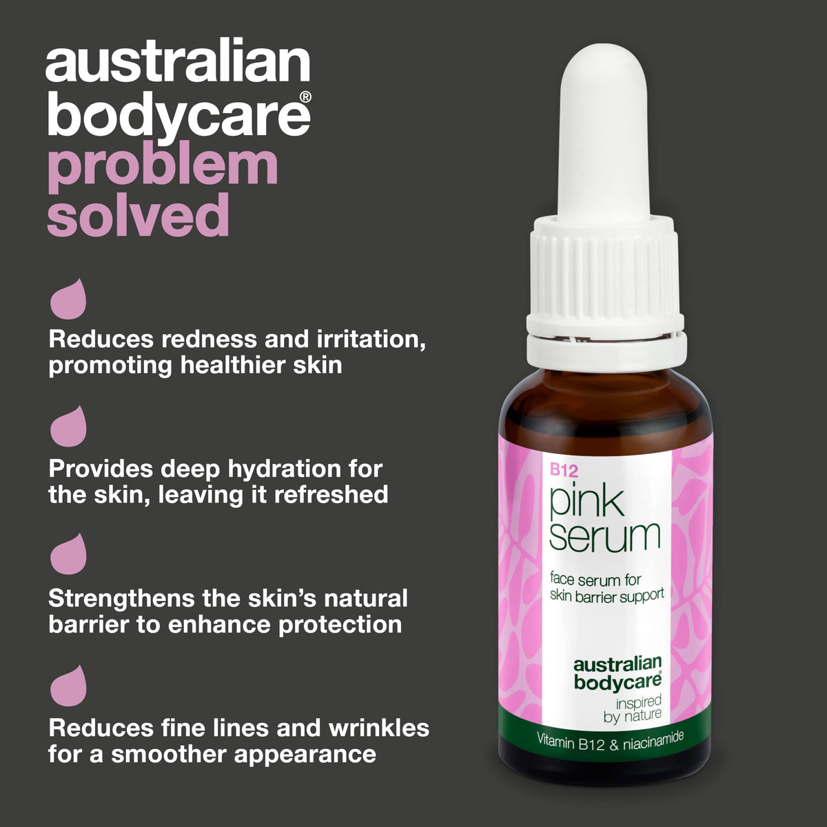 Australian Bodycare Vitamin B12 Pink Serum – Soothing & Hydrating Serum for Redness, Dry Skin, and Irritation – Strengthens Skin Barrier