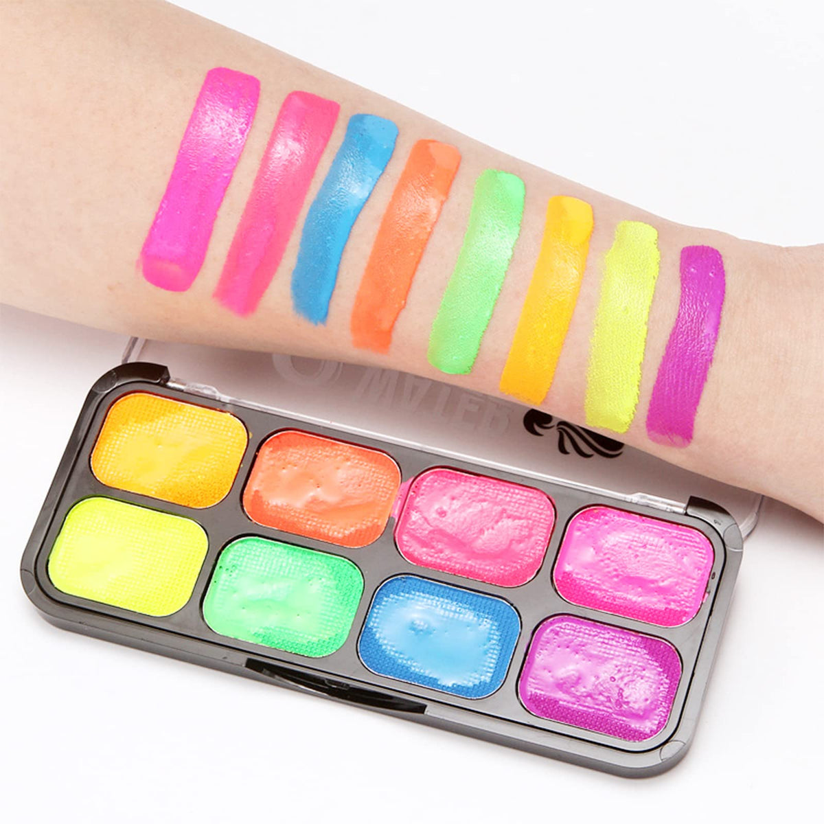 XINCHIA 8Colors UV Glow Neon Face and Body Painting Palette Set Fluorescent Halloween Cosplay Body Art Party Fancy Make Up Face Paint Blacklight Glow Safe Body Paint Non-toxic Pigment for Halloween Carnival