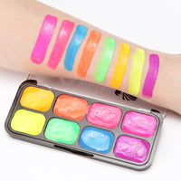 XINCHIA 8Colors UV Glow Neon Face and Body Painting Palette Set Fluorescent Halloween Cosplay Body Art Party Fancy Make Up Face Paint Blacklight Glow Safe Body Paint Non-toxic Pigment for Halloween Carnival