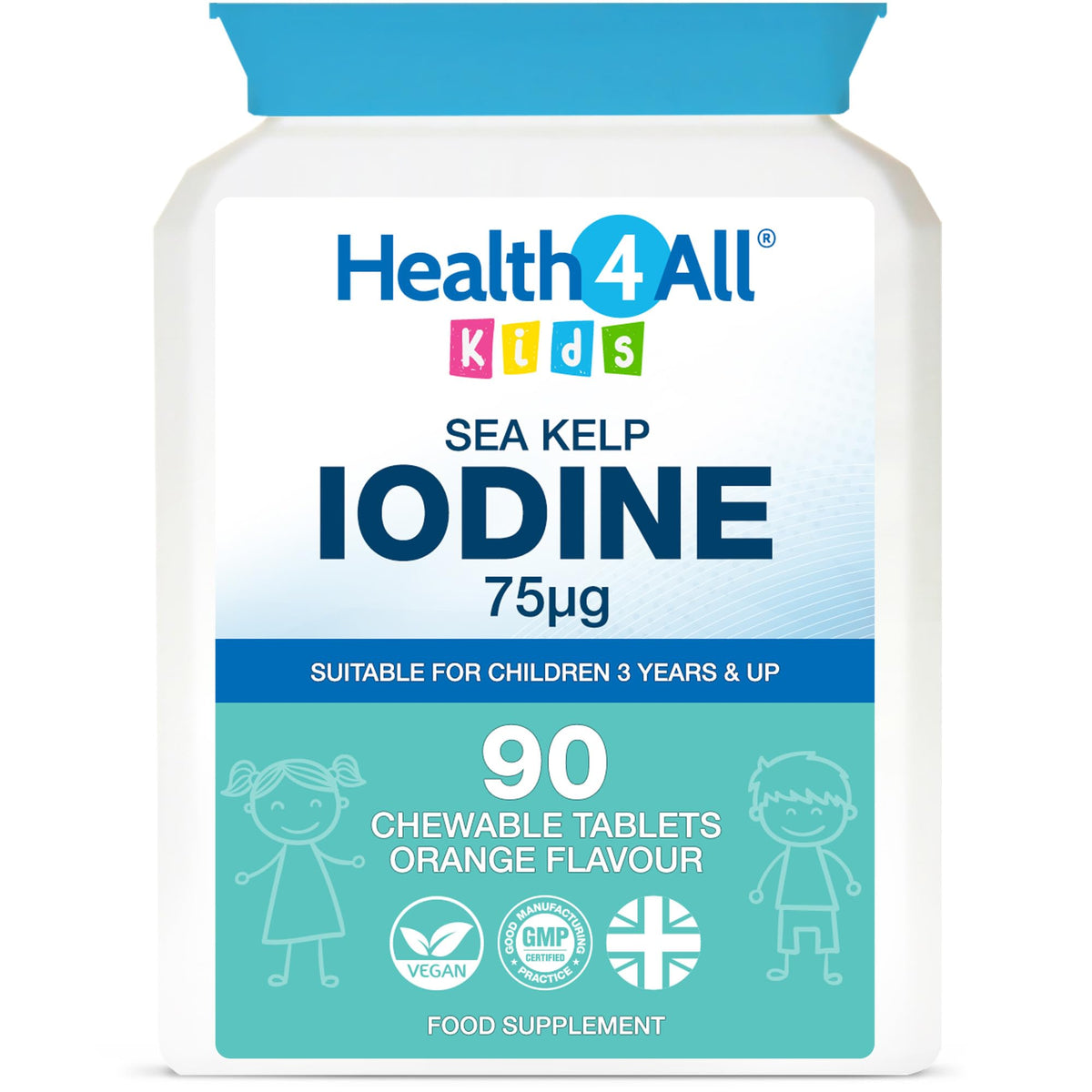 Health4All Kids Sea Kelp Iodine 75mcg 90 Chewable Tablets, Supports Learning & Growth