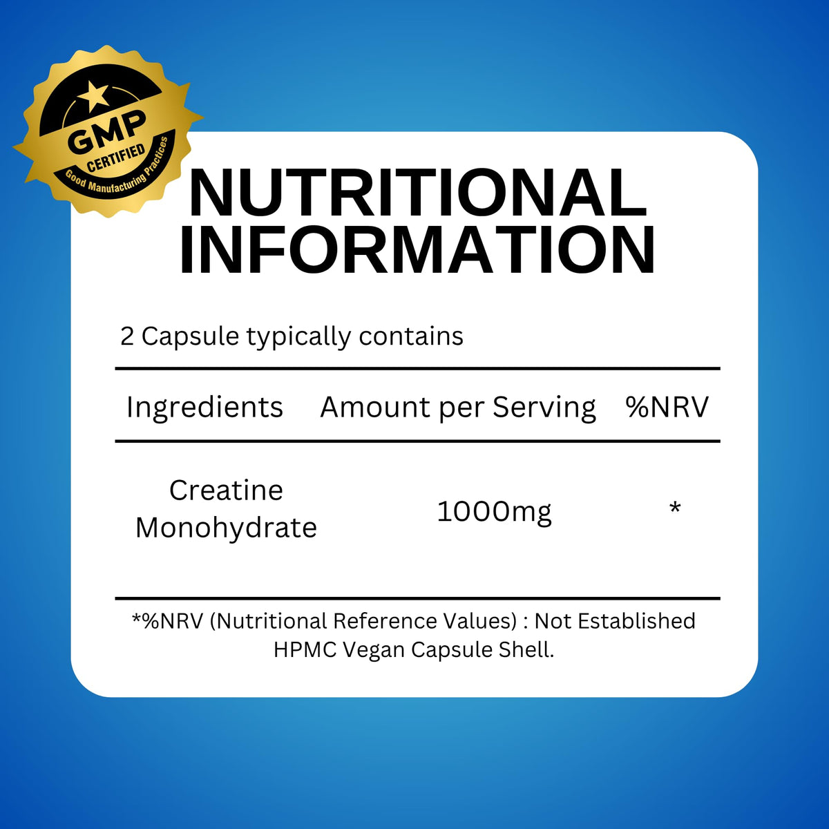 Nutrition Kings Creatine Monohydrate 1000mg – 60 Vegan Capsules – Muscle Growth, Strength, Endurance, Workout Recovery – Vegan Supplement