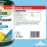 Natures Aid Evening Primrose Oil 500mg – Cold Pressed Omega-6 GLA – Supports Hormonal Balance, Skin Health & Anti-Inflammatory Function – Non-GMO, Gluten-Free – 120 Softgels