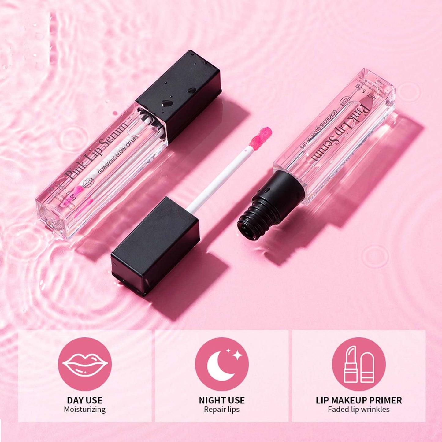 EveBeaty Pink Tinted Lip Plumper Serum - Natural Moisturizing Balm for Repair, Hydration & Fine Line Reduction，Pink Lip Serum