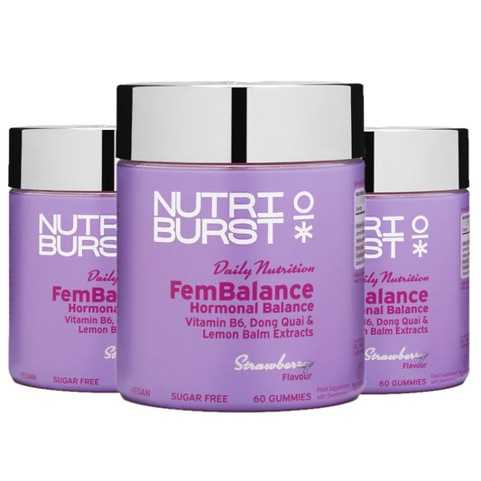 Nutriburst - FemBalance Hormone Balance for Women - Vegan Vitamin B6, Lemon Balm + Dong Quai - Regulate Hormones, Support Nervous System + Reduce Tiredness - 3 x 60 Gummies / 3 Month Supply