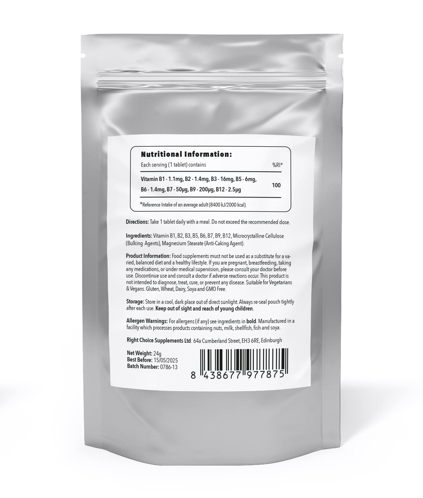 Right Choice Supplements Vitamin B Complex 180 Tablets (6 Month Supply) - Contains All Eight B Vitamins in 1 Tablet, Vitamins B1, B2, B3, B5, B6, B12, Biotin & Folic Acid