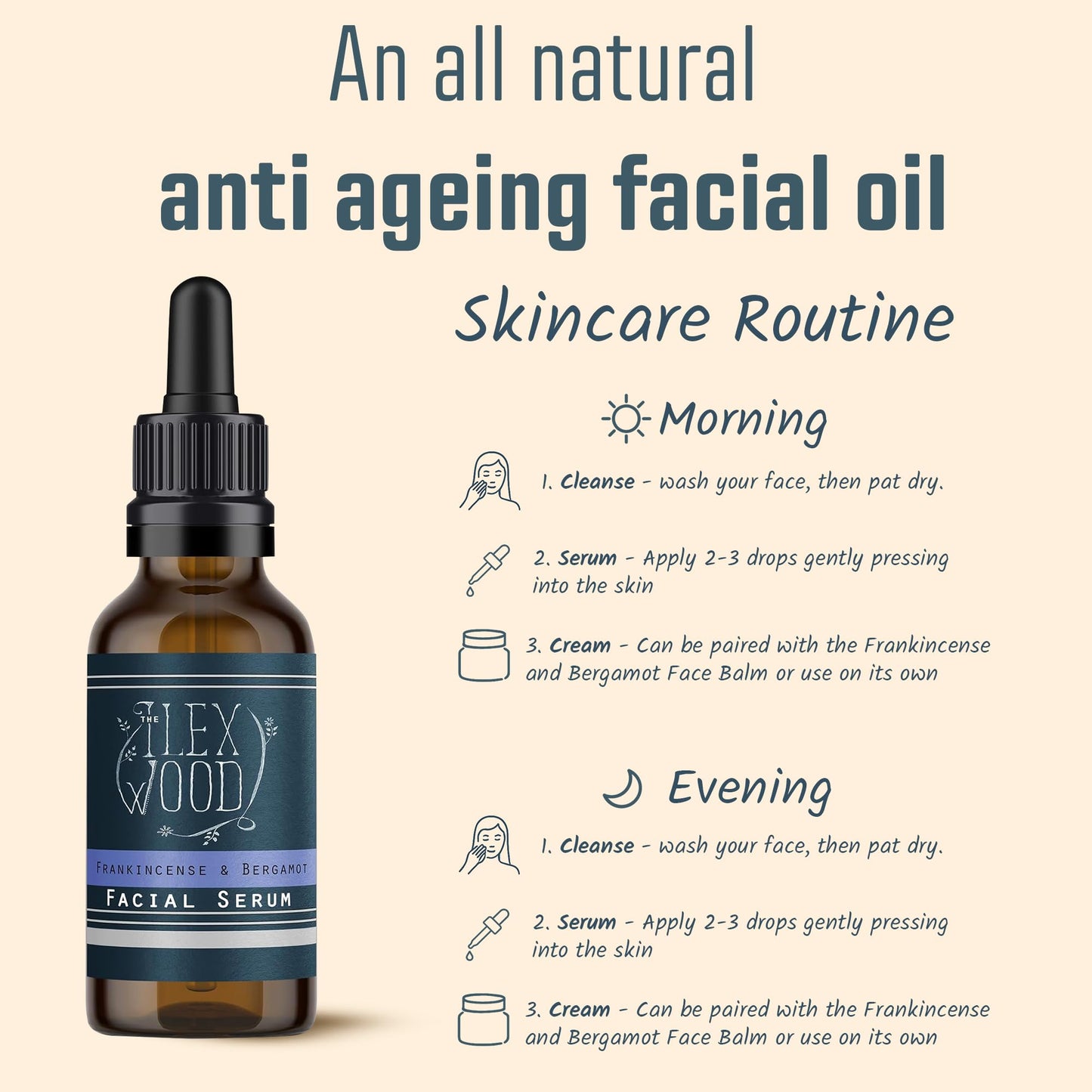 The Ilex Wood - Frankincense and Bergamot Facial Serum - 100% Natural handmade, Vegan, Moisturising for both Men & Women, Cruelty Free, Anti Ageing, Wrinkle and Line Reducing Ingredients. 20ml