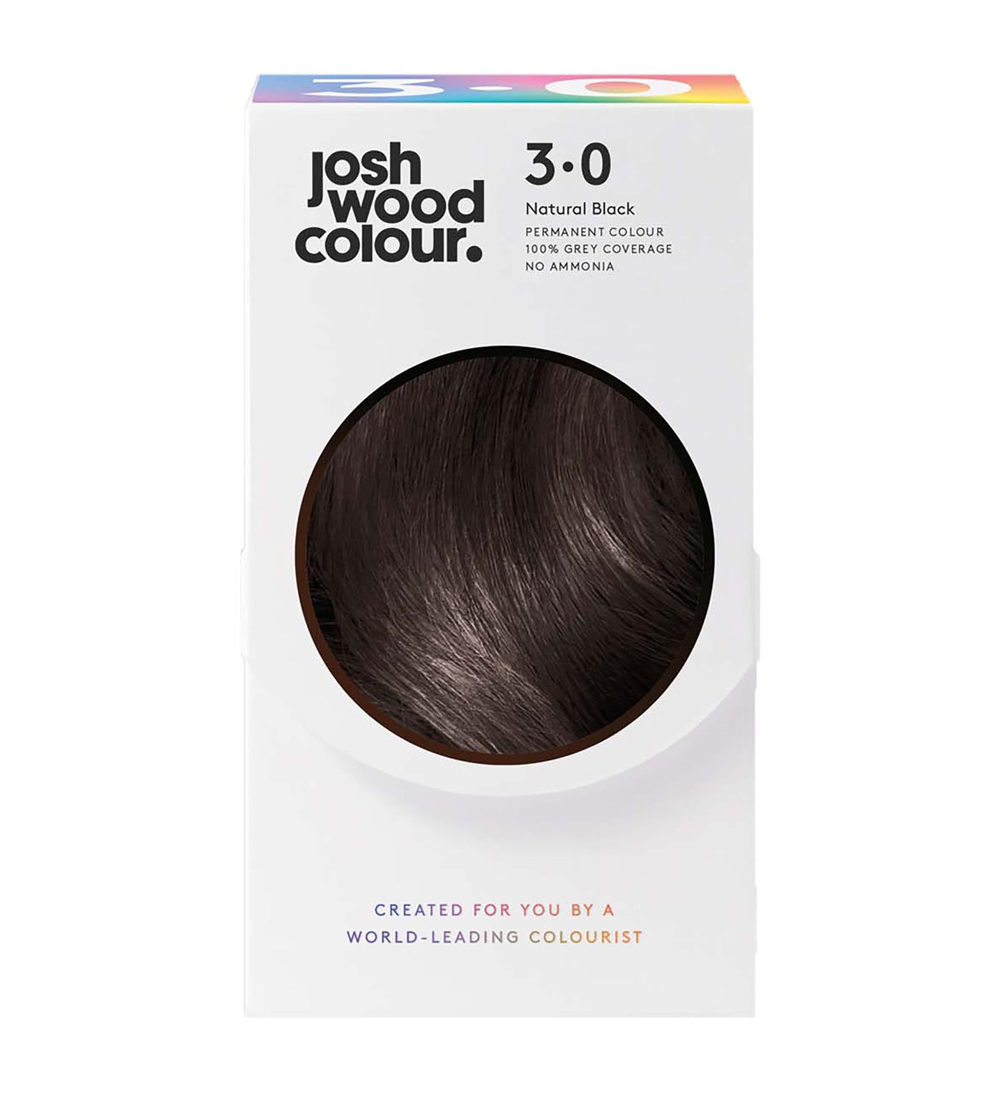 Josh Wood Colour - Ammonia-Free Hair Dye - Permanent Hair Colour with 100% Grey Coverage - Vegan Friendly, Natural-Looking Results, Shiny & Hydrated Hair | 3.0 (Natural Black)