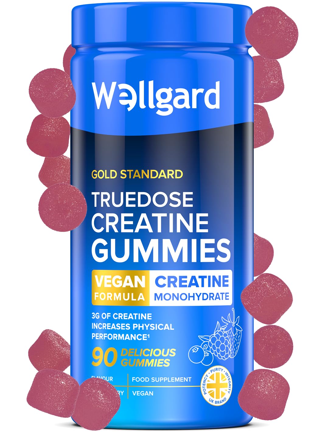 Wellgard Truedose Creatine Gummies - Vegan, 3000mg Creatine Monohydrate, Increases Physical Performance, 90 Gummies