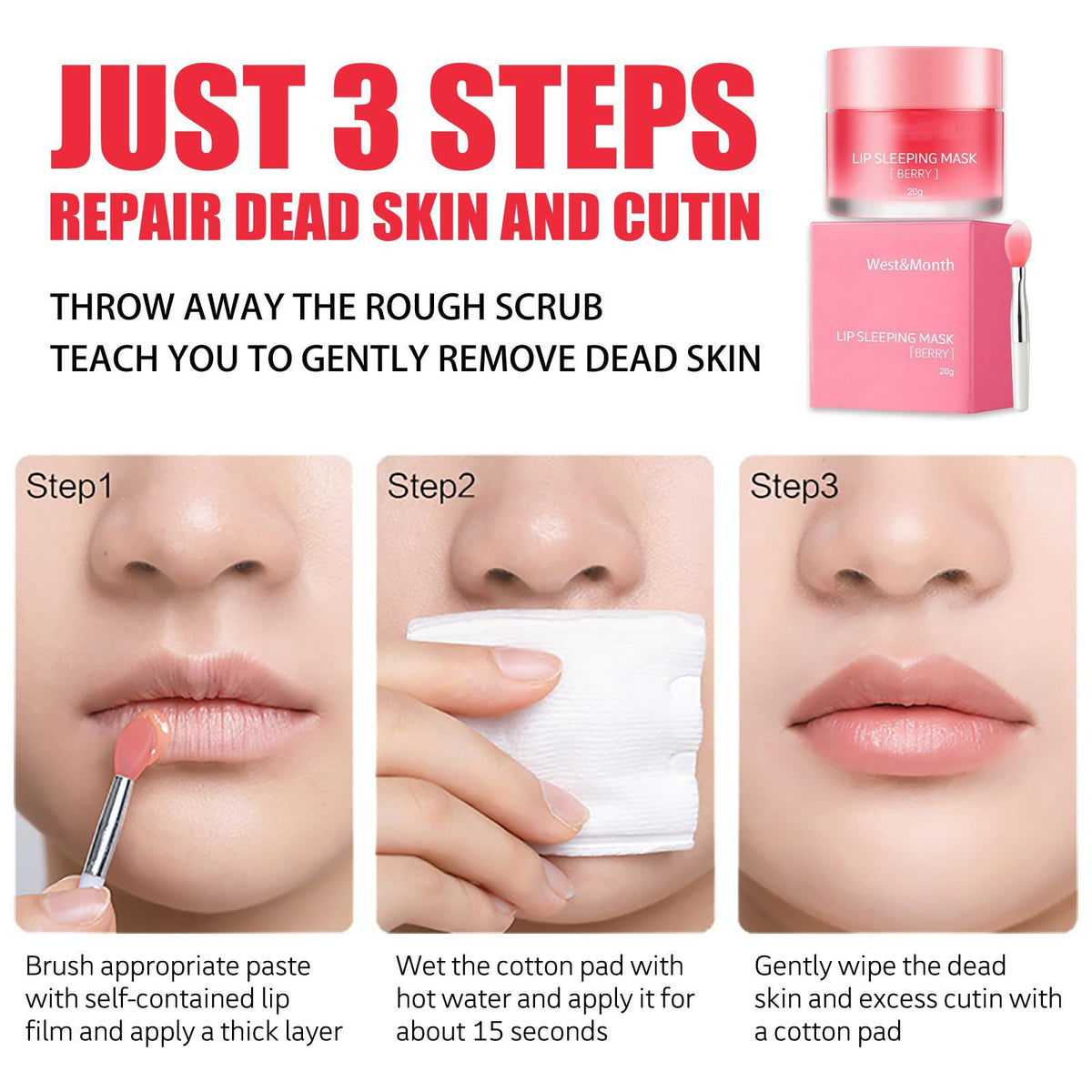 EONFAVE Lip Mask - Lip Sleeping Mask - Lip Sleep Mask Overnight Lip Skincare Lip Oils - Lip Moisturiser for Dry Chapped Peeling Cracked Lips Fades Lip Lines, Lip Balm for Moisture Lip Care