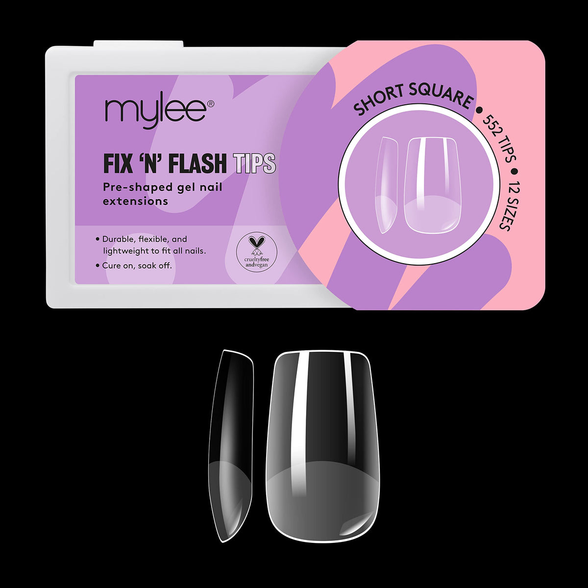 MYLEE Mylee Fix N Flash Soft Gel Tips - Short Square - 552 PCS, Full Cover Soft Gel Nail Tips, Nail Art Extensions, Flexible & Resistant, 12 Different Sizes, Fit All Nails