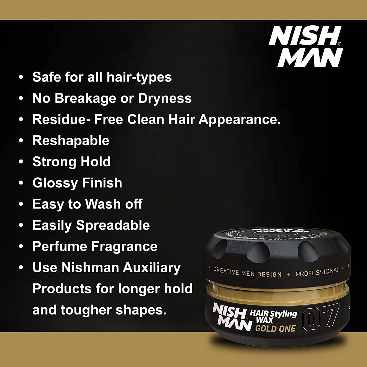 Nishman Hair Styling Wax for Men, 07 Gold One 150 ml | Edge Control | Ultra High Strong Hold | Hair Clay Aqua Wax (2 Pack)