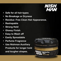 Nishman Hair Styling Wax for Men, 07 Gold One 150 ml | Edge Control | Ultra High Strong Hold | Hair Clay Aqua Wax (2 Pack)