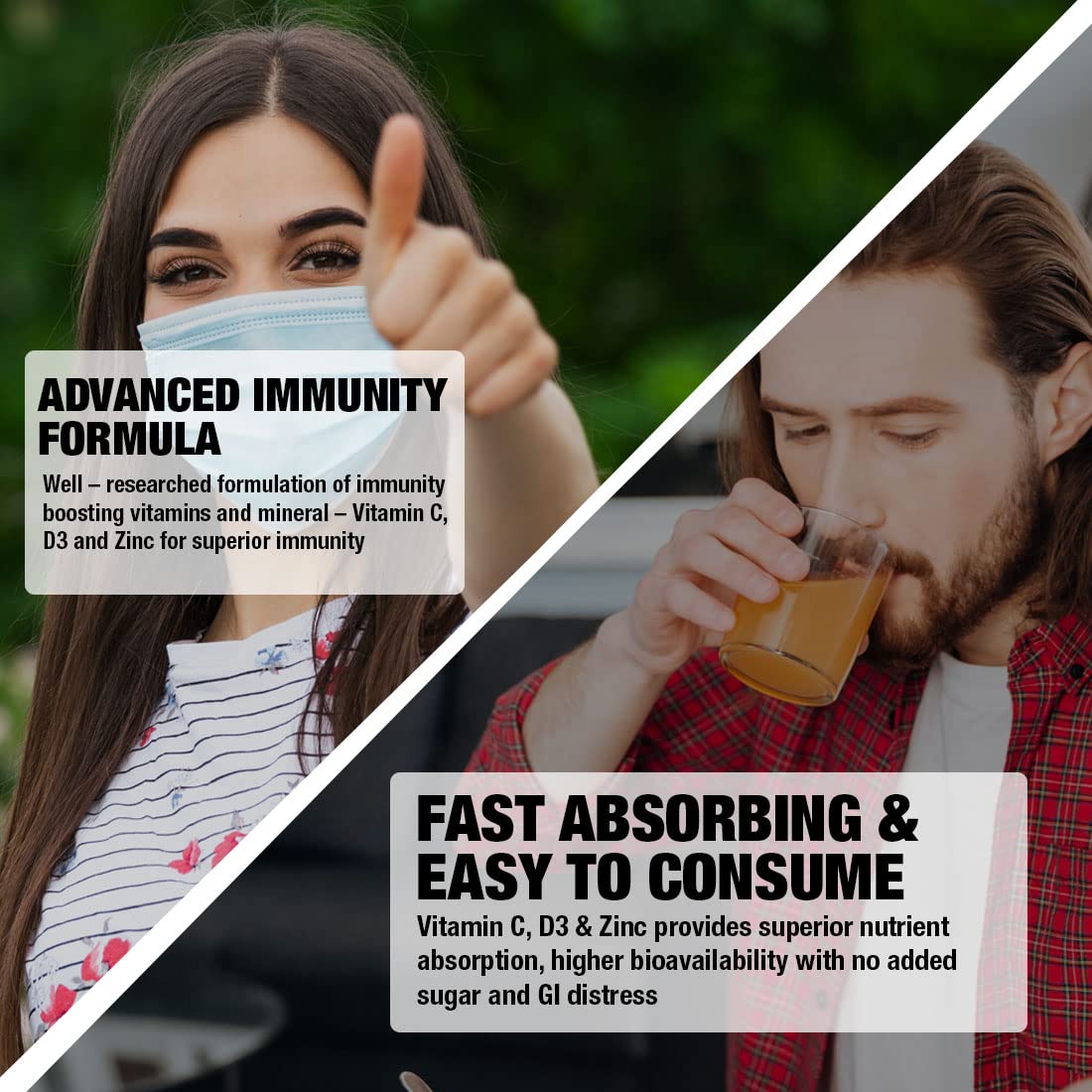 Fast&Up Vitamin C, Vitamin D & Zinc - 80 Effervescent Tablets (4 X 20) - Saver Multipack - Complete Immunity Booster - One Daily - Orange Flavour