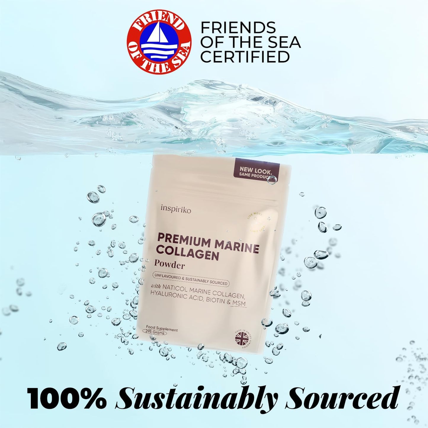 Inspiriko Marine Collagen Powder for Women - Marine Collagen with Hyaluronic Acid, Vitamin C, Biotin and MSM. Hydrolyzed Collagen Peptides Backed by 6 Clinical Studies, 30 Servings