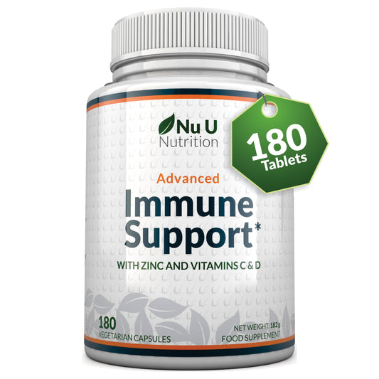 Immune Support - Vitamin C 1200mg and Zinc 40mg & Vitamin D3 1000IU - 180 Vegetarian Capsules - 3 Month Supply - Made in The UK by Nu U Nutrition